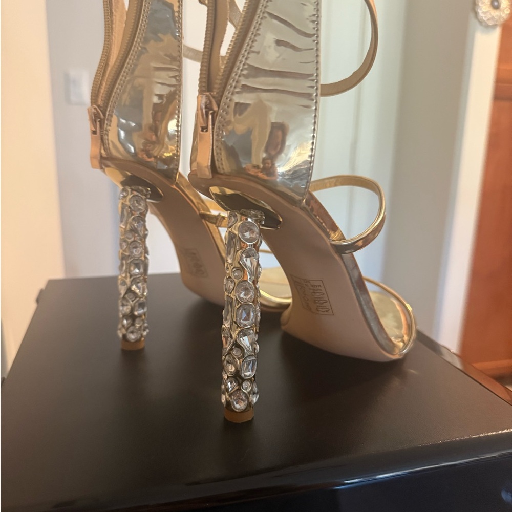 Steve Madden Metallic Gold Crystal Heels